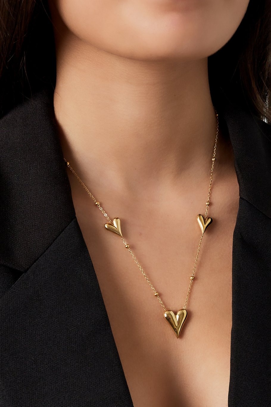 Long Heart Necklace Gold
