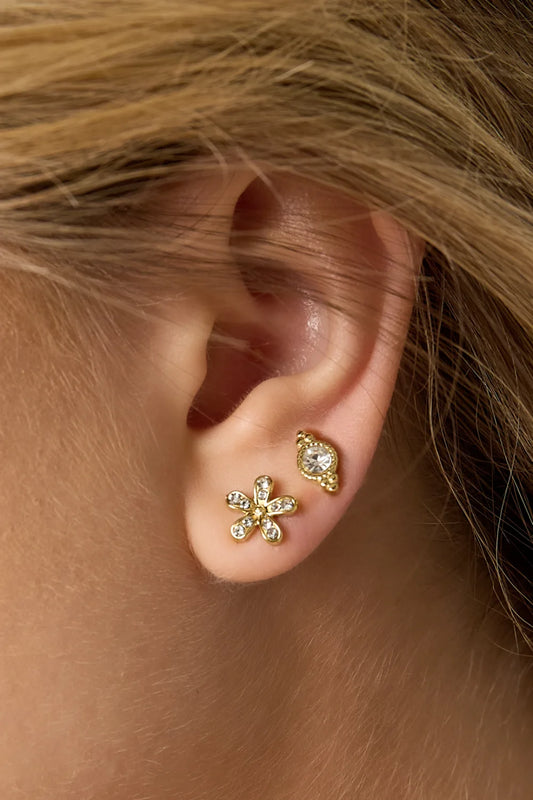 diamond flower earstuds gold