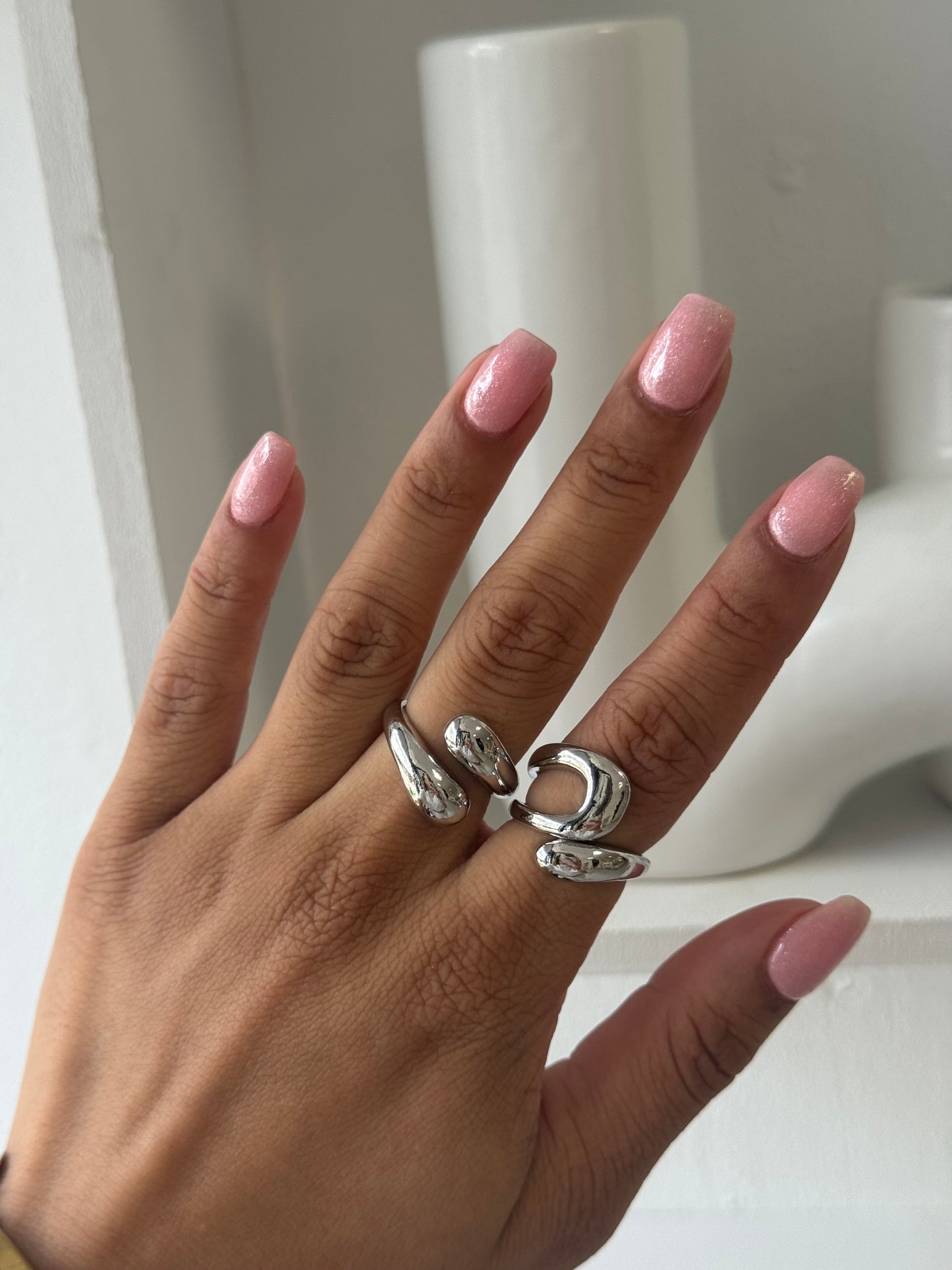 Twin Drop Ring Silver