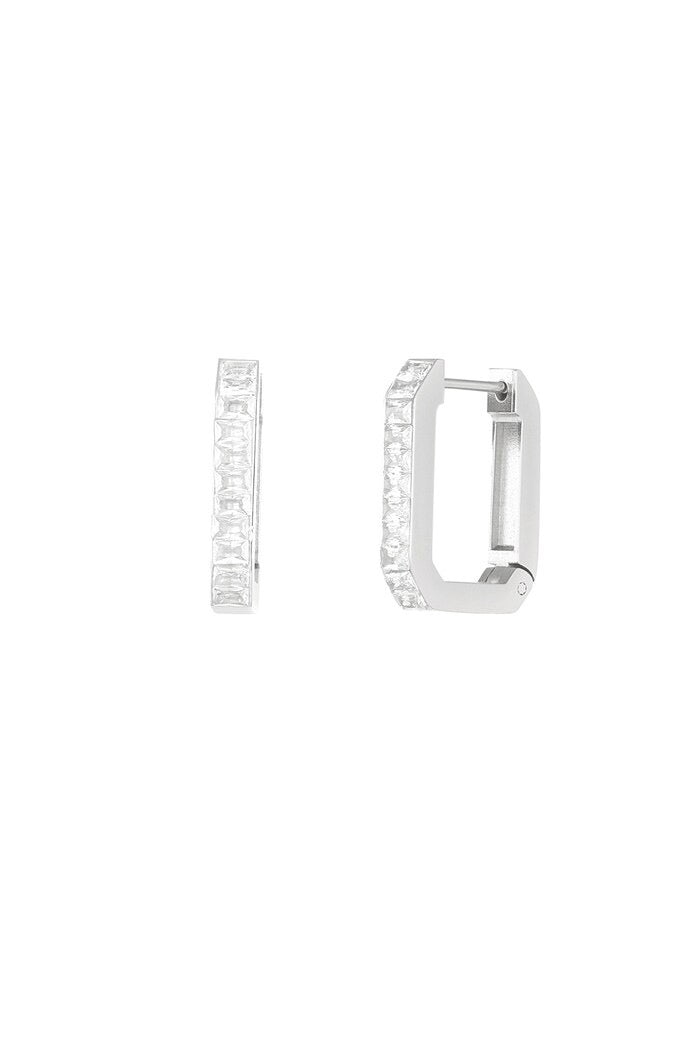 Rectangular Diamond Earrings Silver