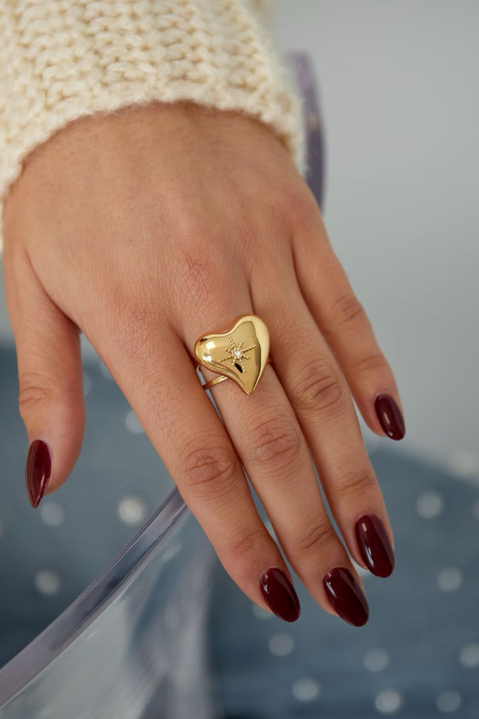 Big Heart With Stone Ring Silver