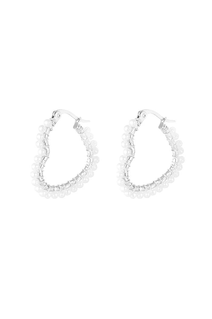 Heart Shaped Earrings With Pearls Silver