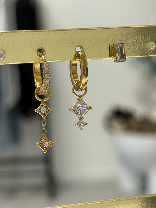diamond square earstuds gold | one piece