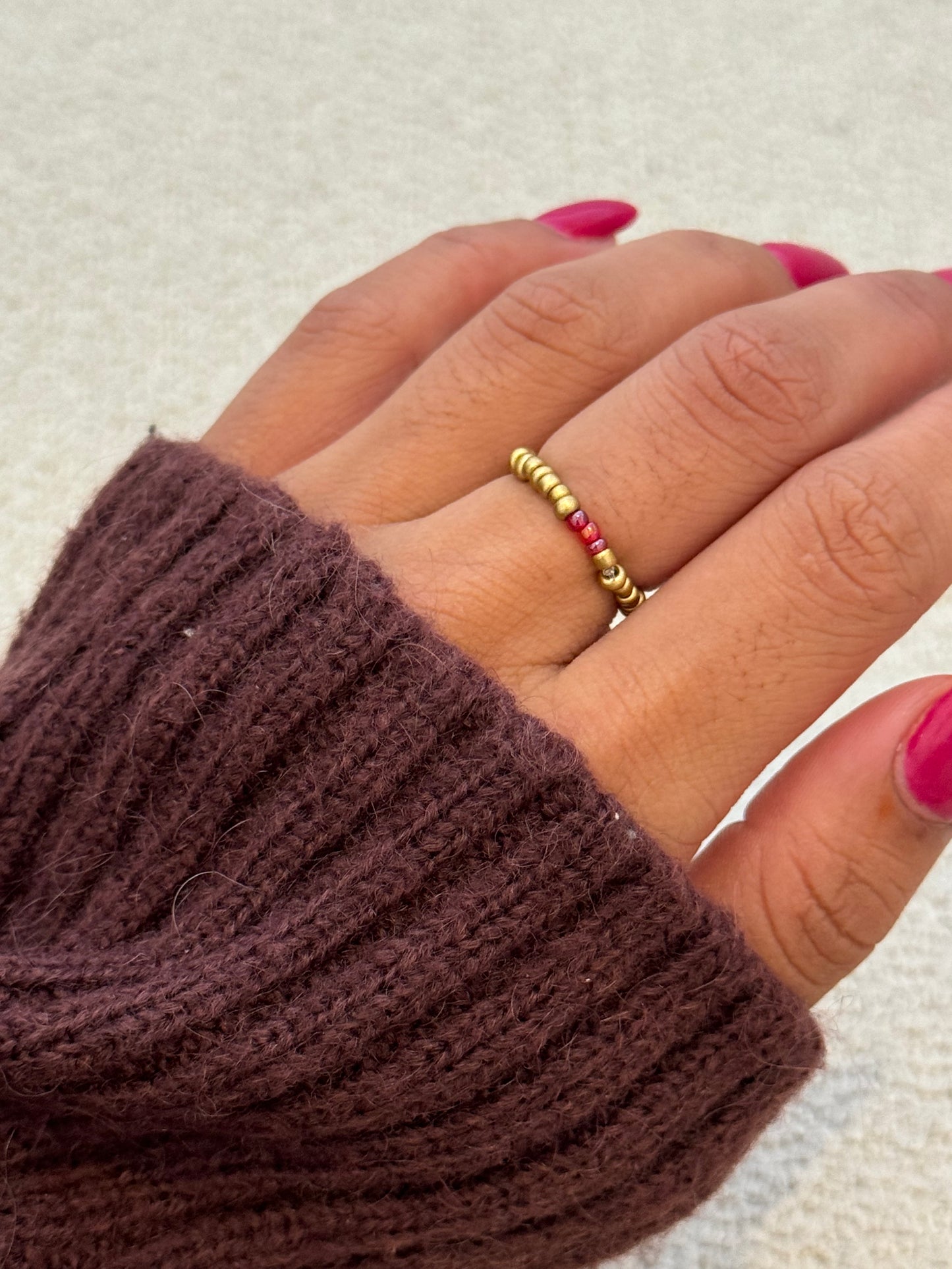 Matte Flaming Red Miyuki Ring