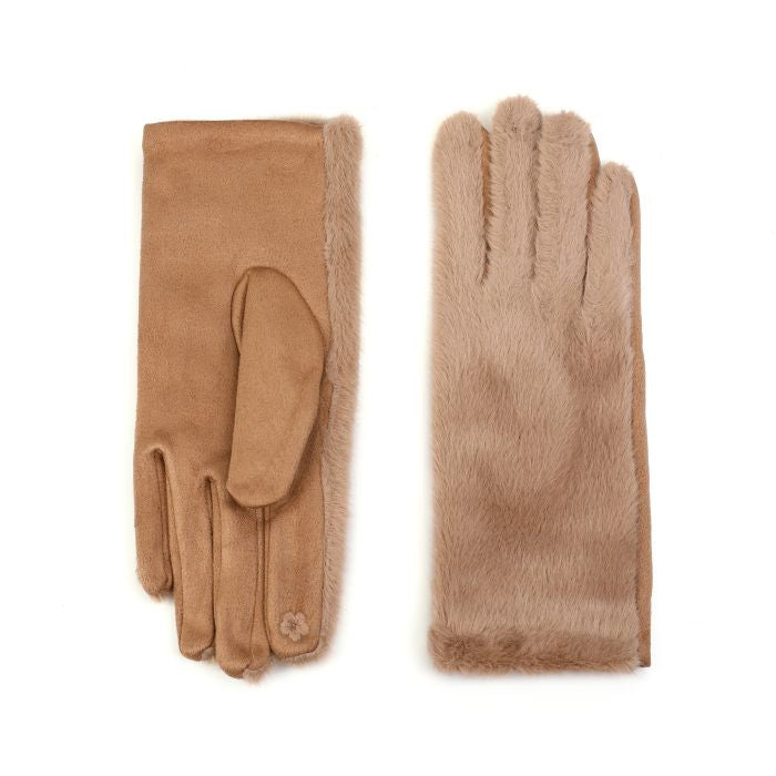 FAUX FUR GLOVES CAMEL