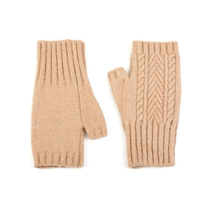 KNITTED OPEN GLOVES CAMEL.