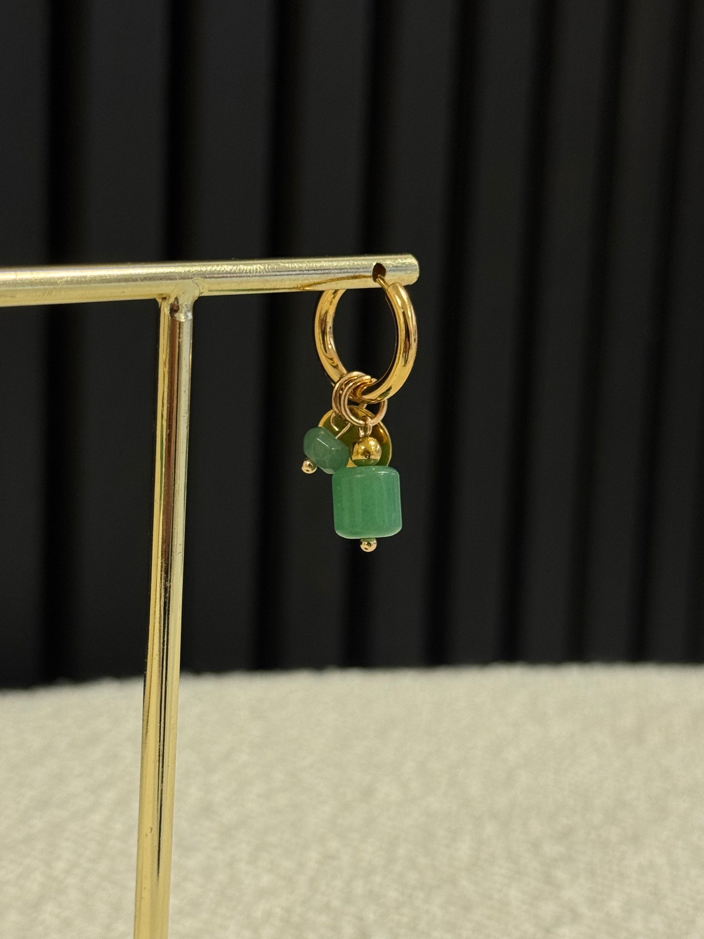 GREEN CHARM HOOPS GOLD