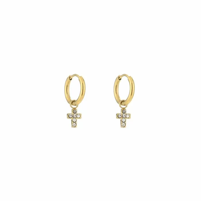 Strassy Cross Hoops Gold