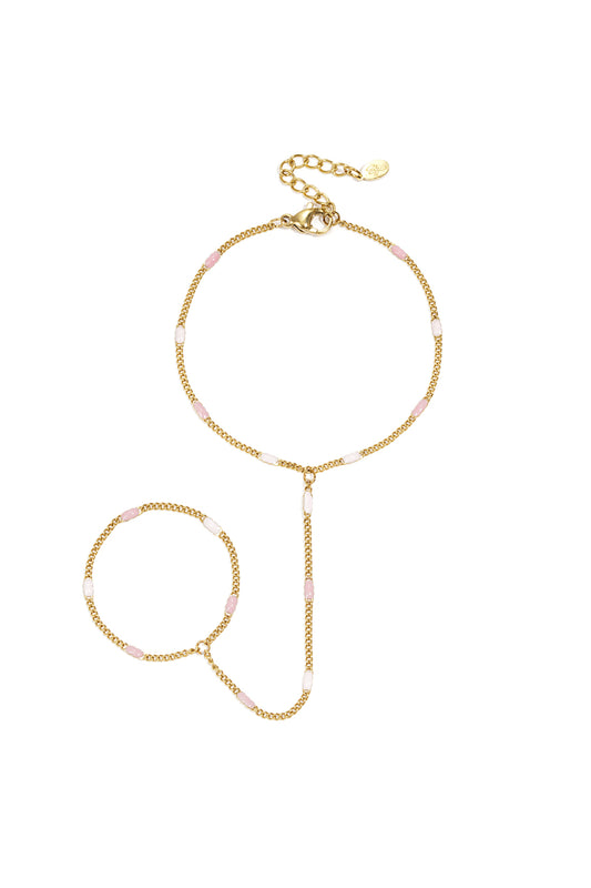 pink stripe hand chain gold
