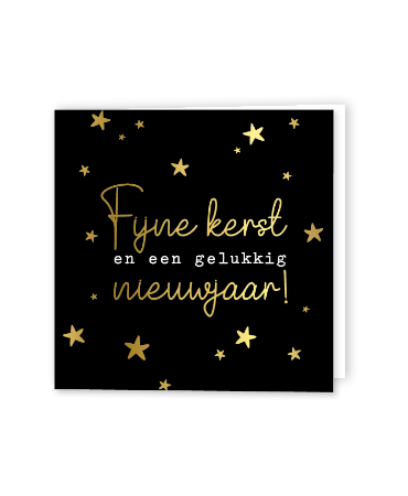 Wenskaart 12x12 cm | Fijne Kerst & Gelukkig Nieuwjaar Zwart