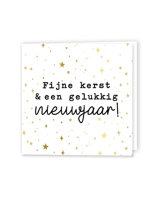 Wenskaart 12x12 cm | Fijne Kerst & Gelukkig Nieuwjaar Wit