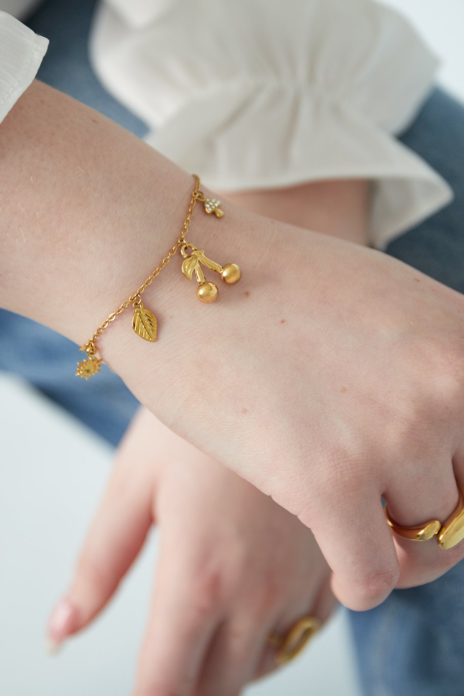 Cherry Bliss Charm Bracelet Gold