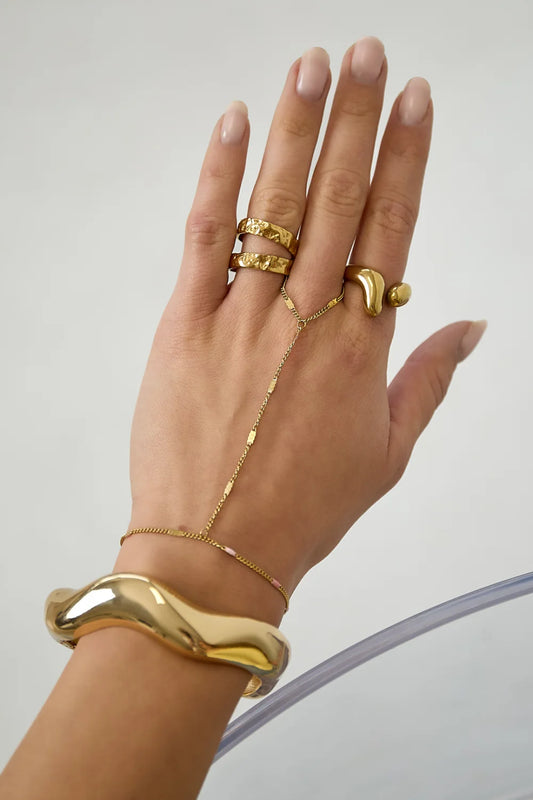 pink stripe hand chain gold