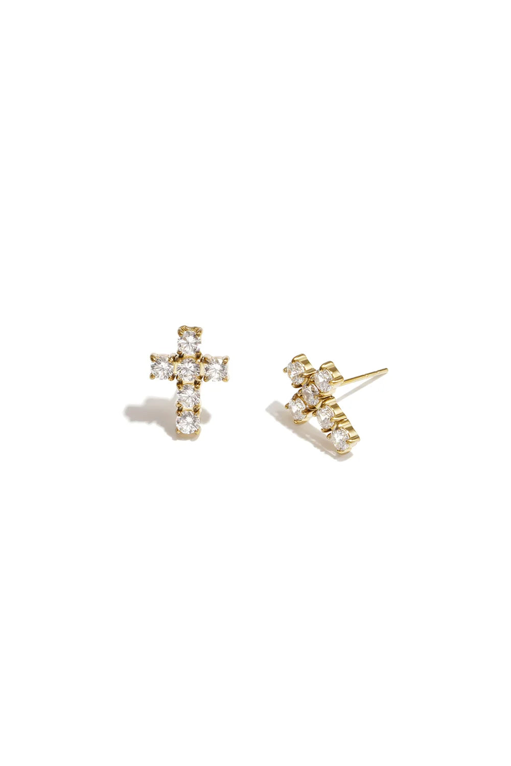 diamond cross earstuds gold