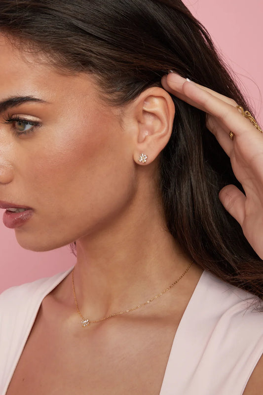 floral diamond earstuds gold