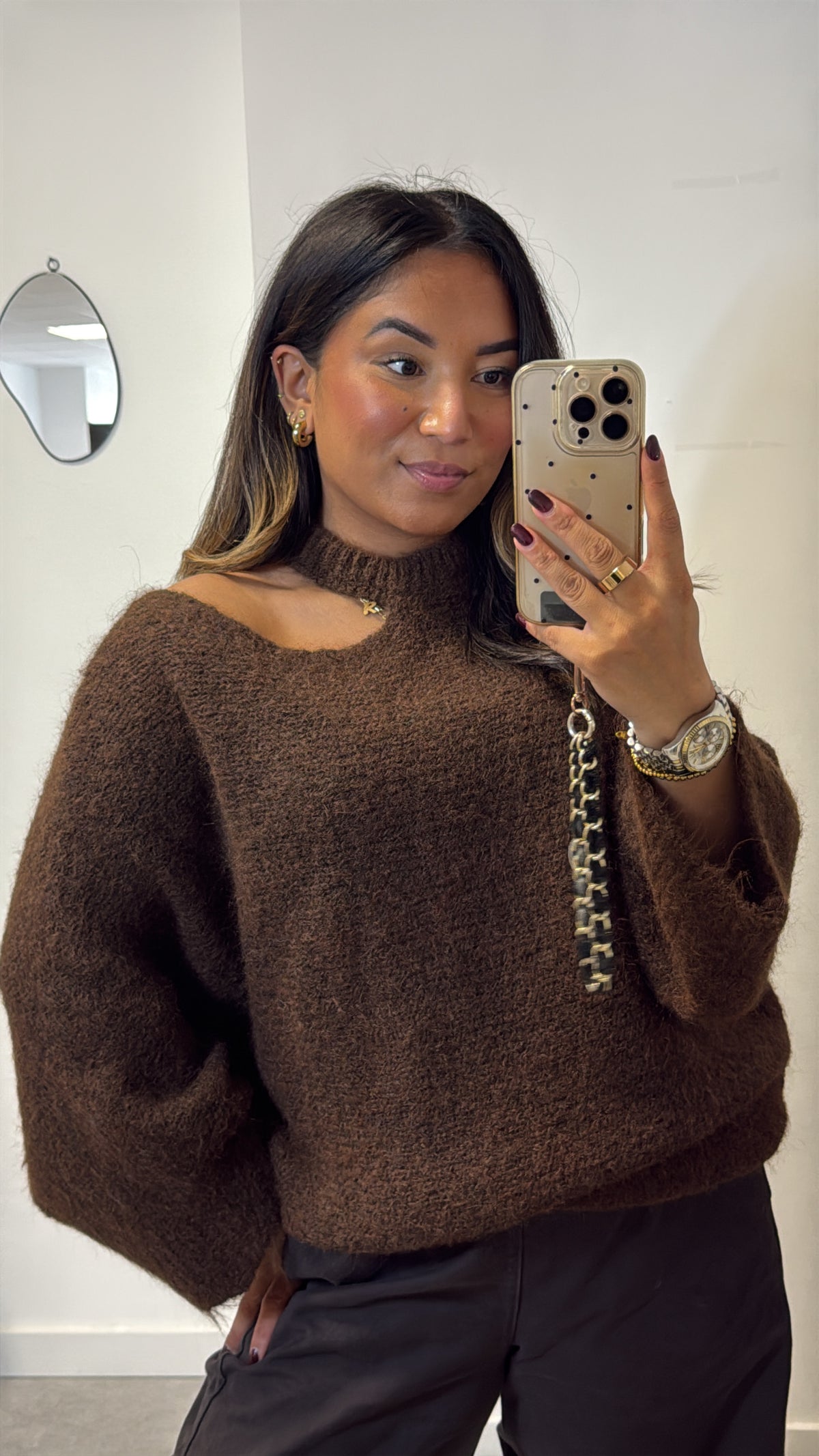 off shoulder sweater | choco