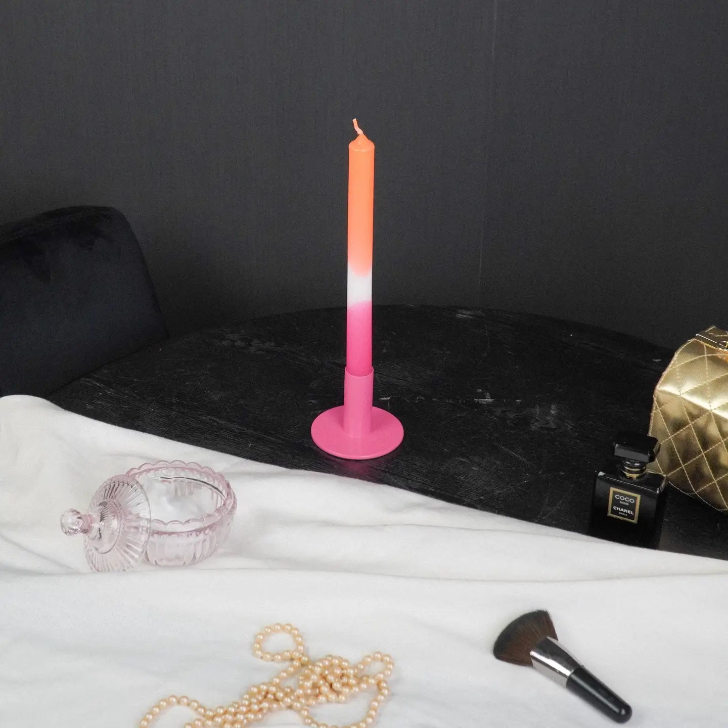 METALEN KANDELAAR NEON ROZE