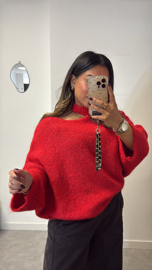 off shoulder sweater | red