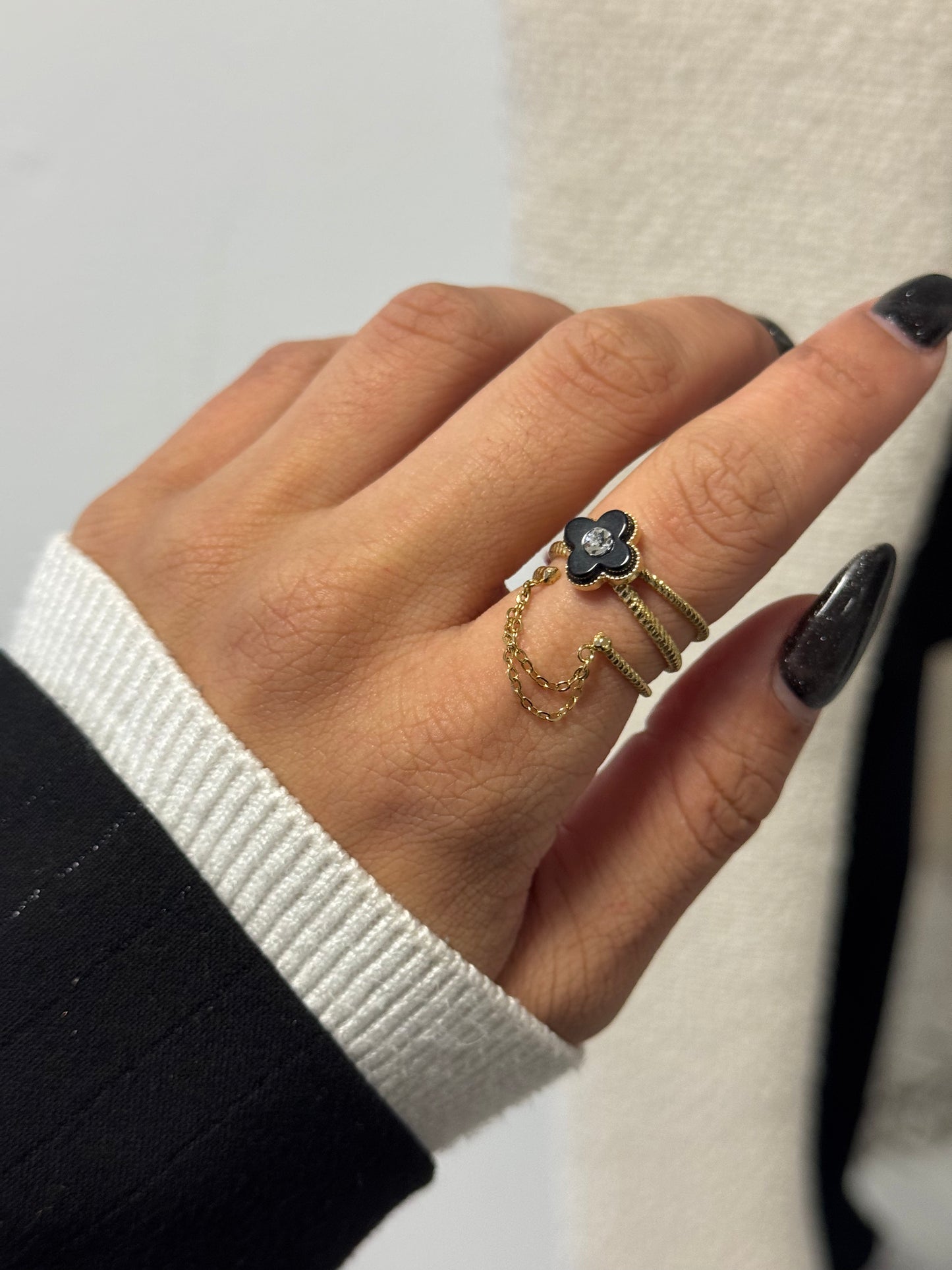FLOWER CHAIN RING BLACK