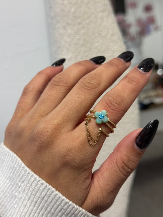 FLOWER CHAIN RING AQUA