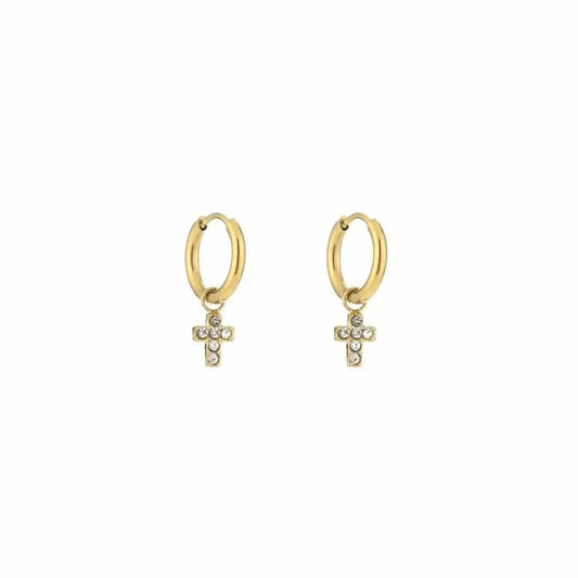 Strassy Cross Hoops Gold