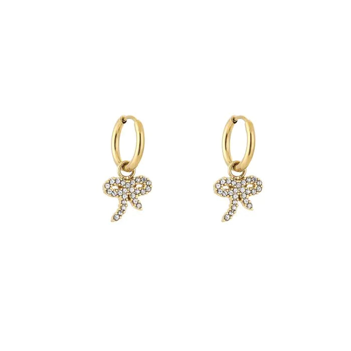 Strassy Bow Hoops Gold