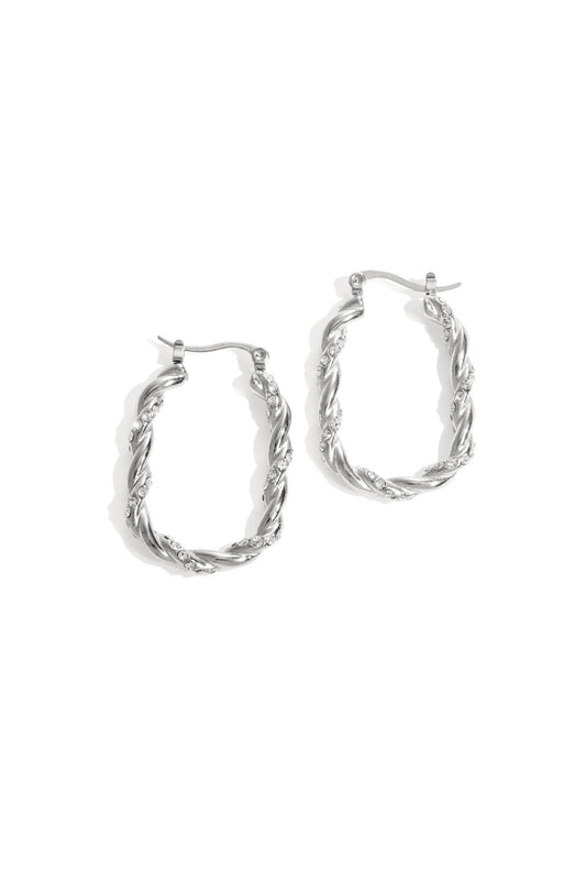 Twisted Sparkle Hoops Silver