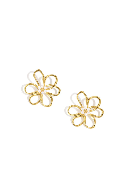 big flower earstuds gold