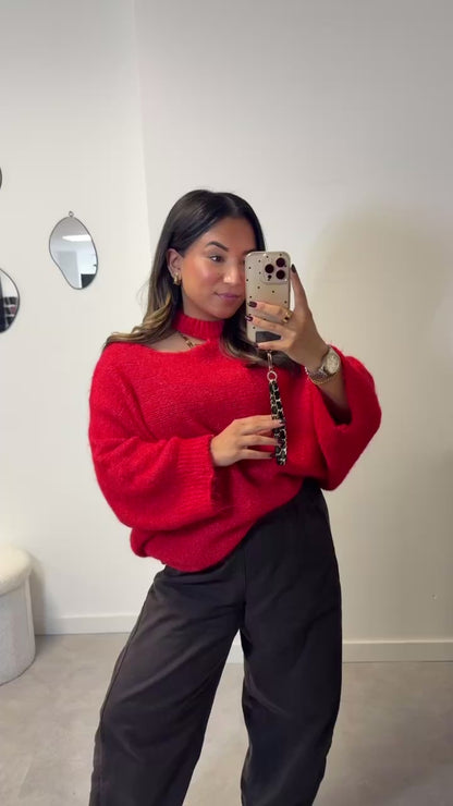 off shoulder sweater | red